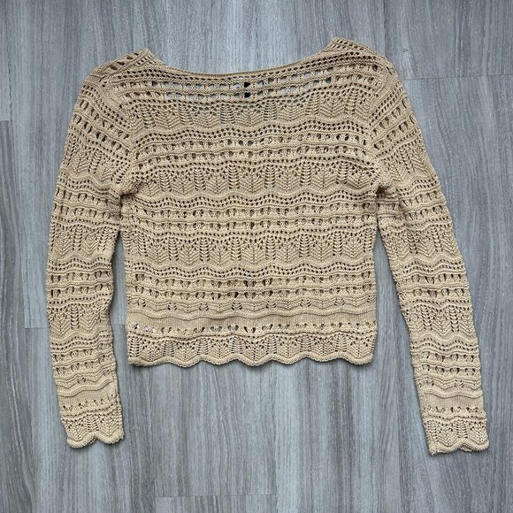 LULUS Only Yours Beige Sheer Crochet Ruched Sweater Top XS (ONLY WORN ONCE!) - Picture 6 of 8